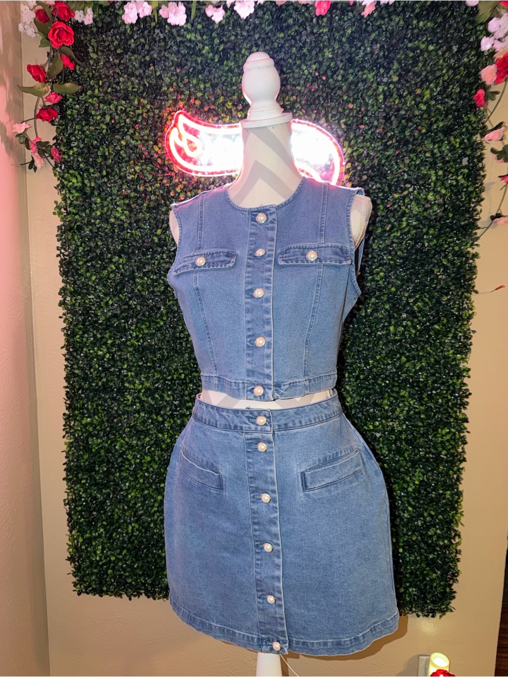 House of Harlow 1960 Blue Denim Mini Skirt Set